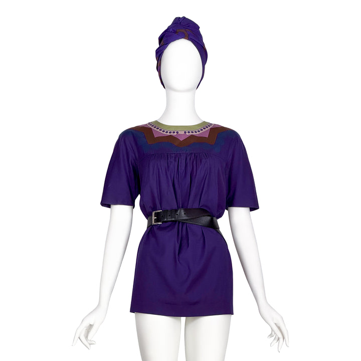 VINTAGE PRADA SS 2007 PURPLE GEO PRINT TOP & TURBAN