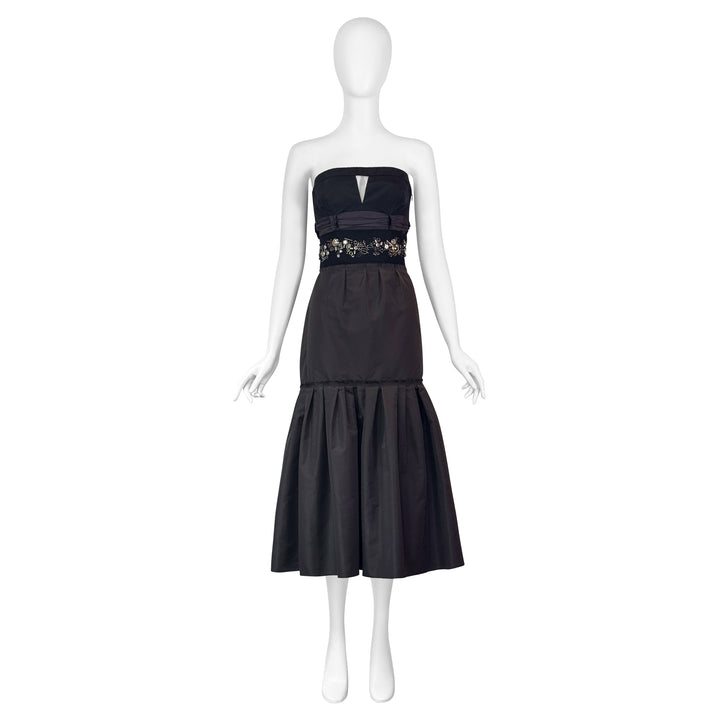 VINTAGE PRADA AW 2006 GREEN & BLACK JEWELED TAFFETA GOWN