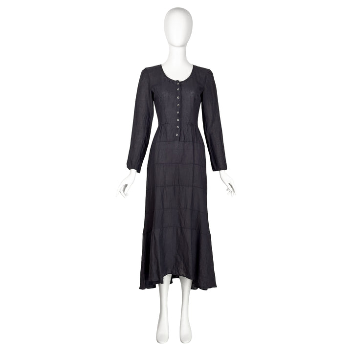 VINTAGE PRADA SS 1994 NAVY LINEN FULL SKIRT DRESS