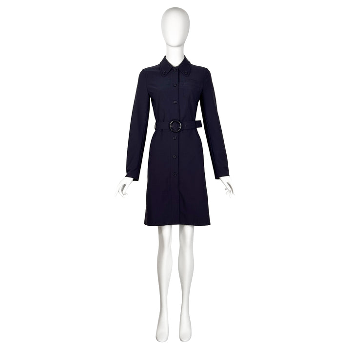 VINTAGE PRADA SS 1996 NAVY BELTED COLLAR DRESS