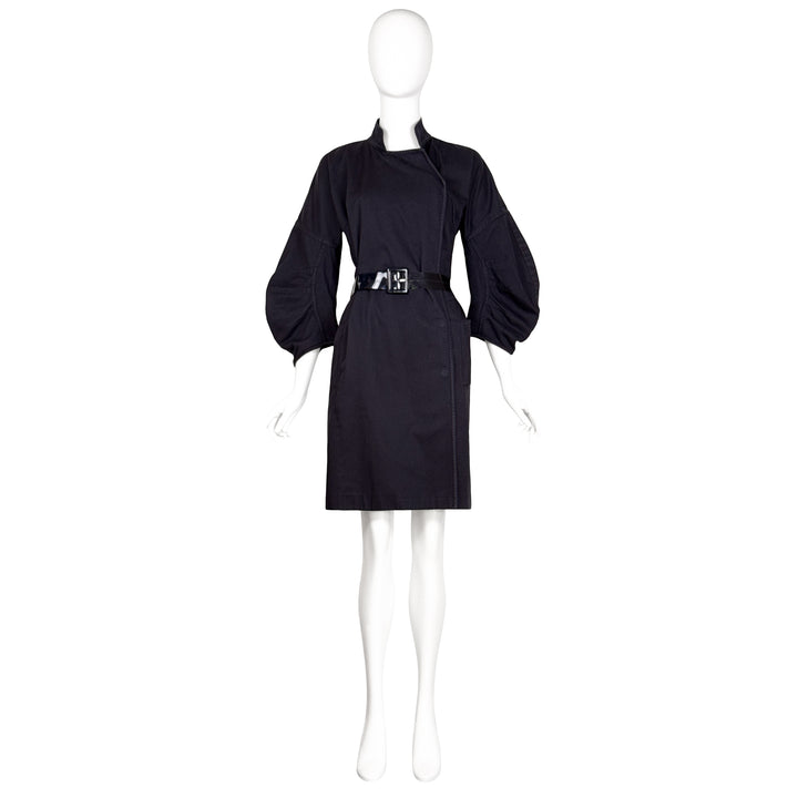 VINTAGE PRADA SS 2003 NAVY MANDARIN COLLAR SUMMER COAT & BELT