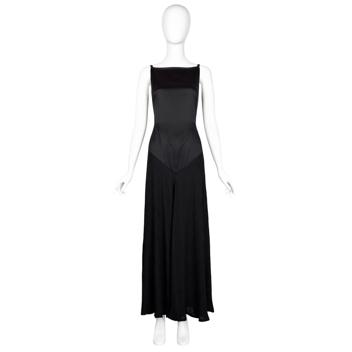 VINTAGE RICHARD TYLER 1990'S BLACK SATIN MINIMALIST GOWN
