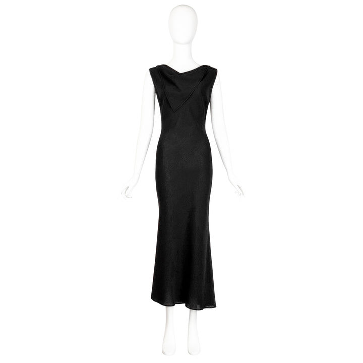 VINTAGE RICHARD TYLER 1990'S BLACK SCARF NECK BIAS GOWN