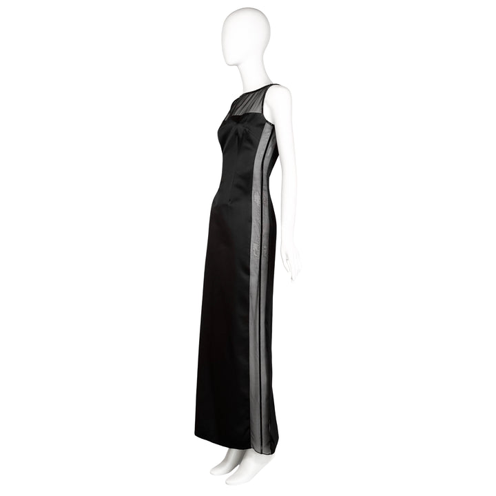 VINTAGE RICHARD TYLER COUTURE 1990'S BLACK BEADED MESH CUTOUT GOWN