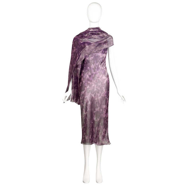 VINTAGE RICHARD TYLER COUTURE 1990'S PURPLE FLORAL SLIP DRESS & SHAWL