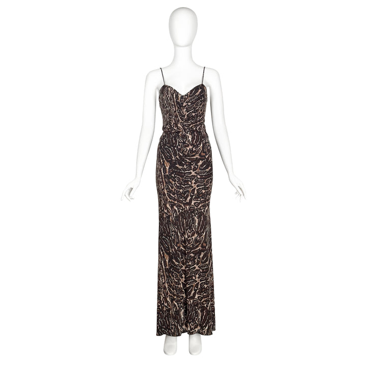 VINTAGE RIFAT OZBEK ABSTRACT TIGER PRINT SLIP DRESS