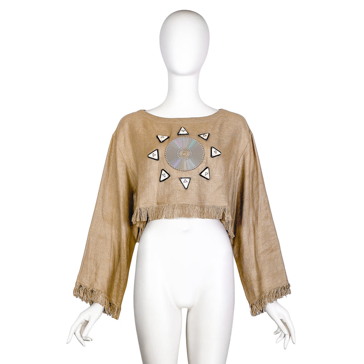 VINTAGE RIFAT OZBEK SS 1991 KHAKI LINEN CD CROP TOP