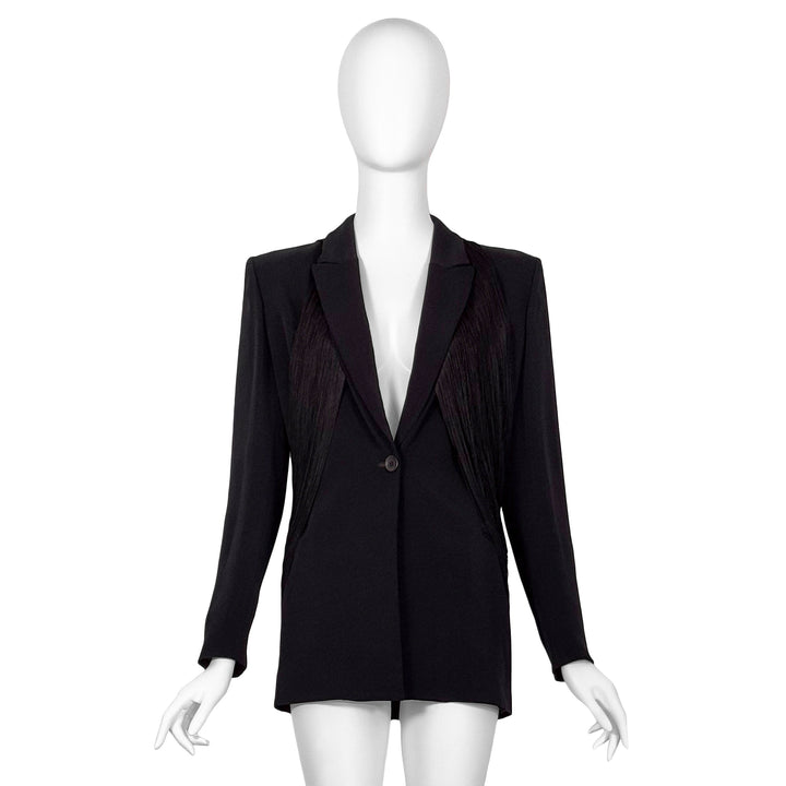 VINTAGE RIFAT OZBEK SS 1992 BLACK FRINGE BLAZER