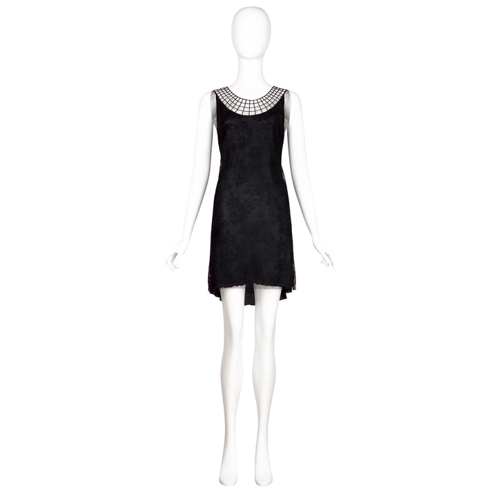 VINTAGE ROCHAS SS 2015 BLACK LACE LATTICE COLLAR DRESS