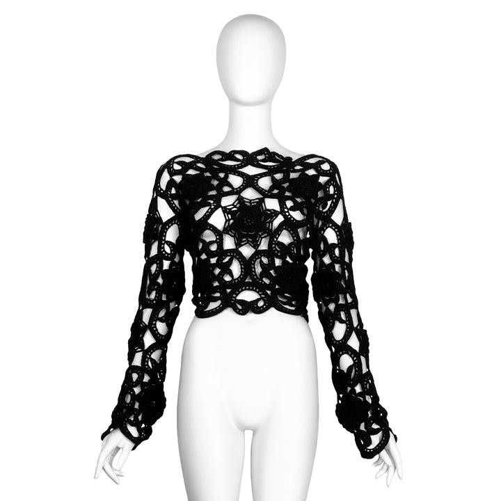 VINTAGE ROMEO GIGLI 1990'S BLACK OPEN WEAVE CROCHET SWEATER