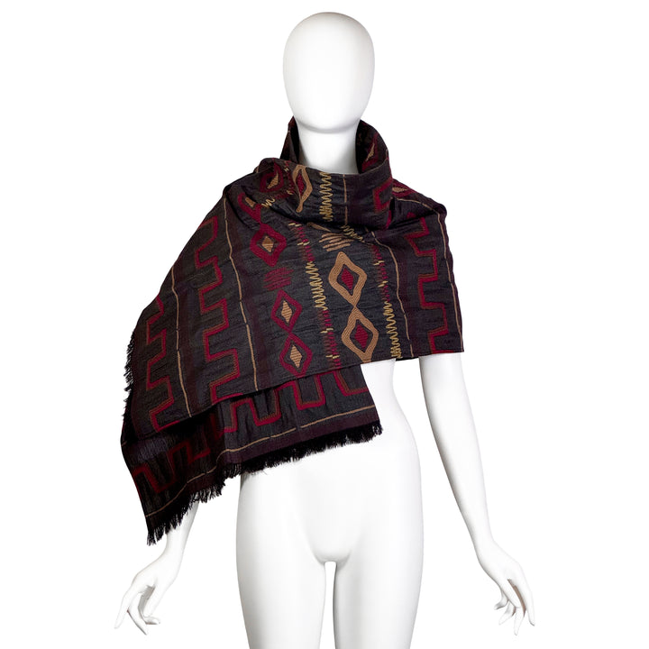 VINTAGE ROMEO GIGLI 1990'S GREY RED & CAMEL TRIBAL SCARF