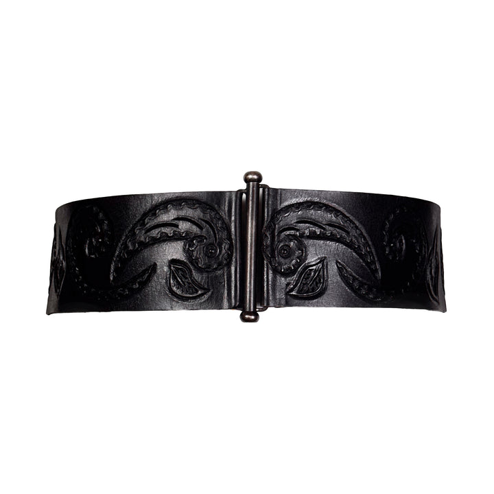 VINTAGE ROMEO GIGLI 1980's / 1990's BLACK TOOLED LEATHER BELT