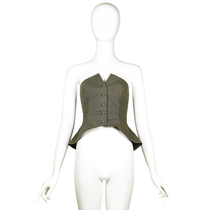VINTAGE ROMEO GIGLI SS 1990 ARMY GREEN BUSTIER TOP
