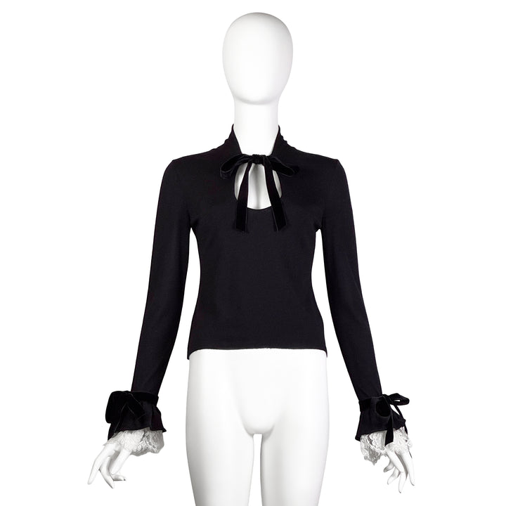 VINTAGE VALENTINO BLACK & IVORY LACE CUFF KNIT TOP