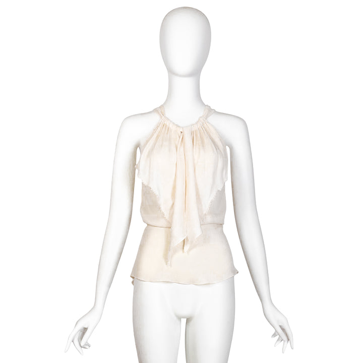 VINTAGE VALENTINO CREAM SCARF NECK SLEEVELESS BLOUSE