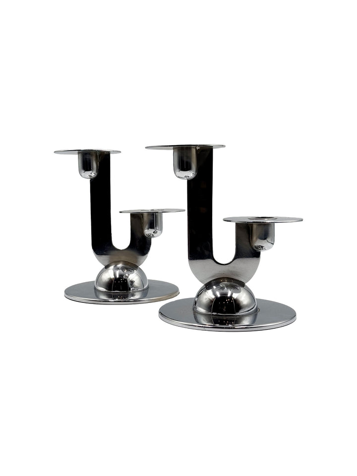VINTAGE 1930'S PAIR OF ART DECO CHROME CANDLESTICKS