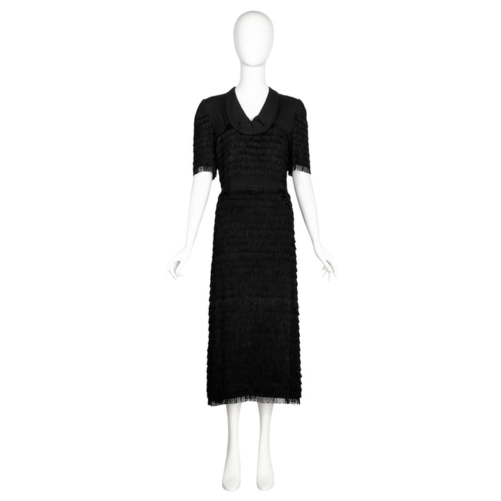 VINTAGE 1940'S BLACK MINI FRINGE COCKTAIL DRESS