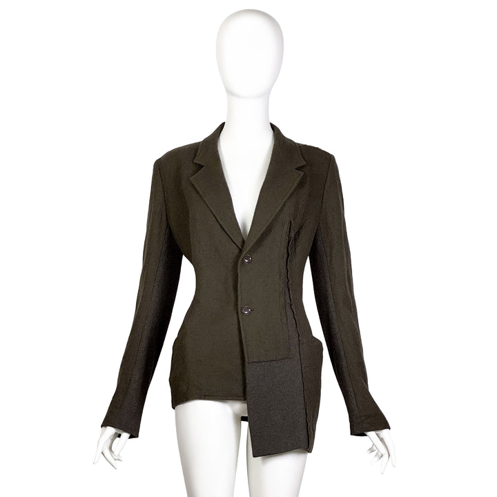 VINTAGE YOHJI YAMAMOTO ARMY GREEN WOOL DECONSTRUCTED JACKET