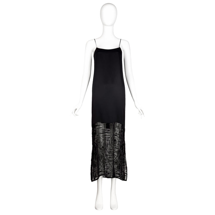 VINTAGE YOHJI YAMAMOTO AW 1996 BLACK DEVORÉ HEM SLIP DRESS
