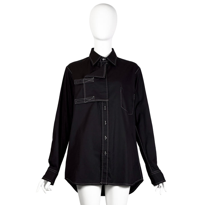 VINTAGE YOHJI YAMAMOTO SS 2006 BLACK & WHITE STITCH PANEL SHIRT
