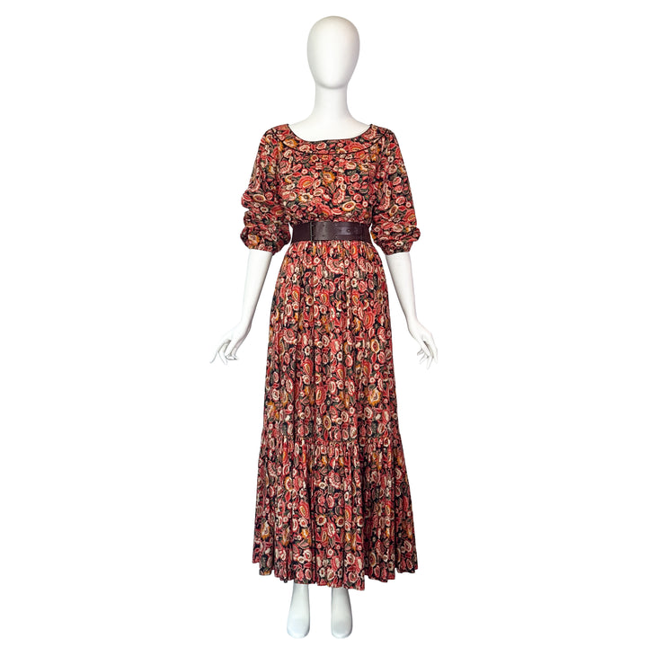 VINTAGE YVES SAINT LAURENT 1970'S AUTUMNAL FLORAL PRINT PEASANT BLOUSE & SKIRT ENSEMBLE