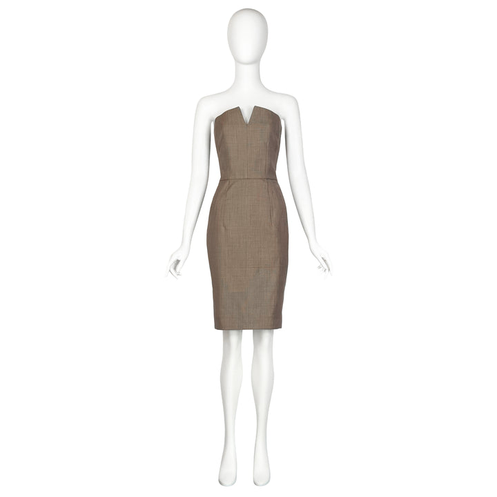 VINTAGE STEFANO PILATI FOR YVES SAINT LAURENT 2008 CHAMPAGNE STRAPLESS BUSTIER DRESS