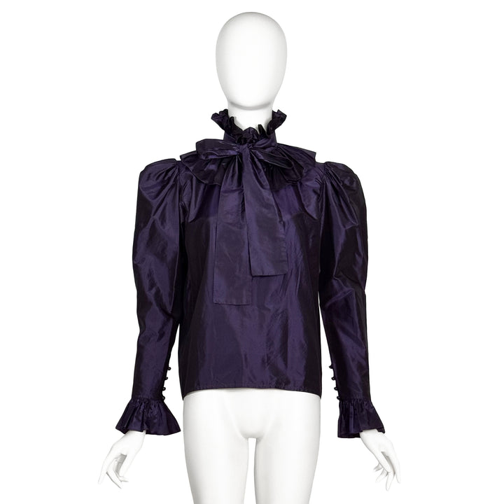 VINTAGE YVES SAINT LAURENT AW 1982 ROYAL PURPLE TAFFETA VICTORIAN BLOUSE