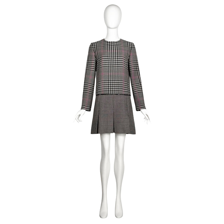 VINTAGE STEFANO PILATI FOR YVES SAINT LAURENT AW 2011 GREY CHECK PLEAT DRESS