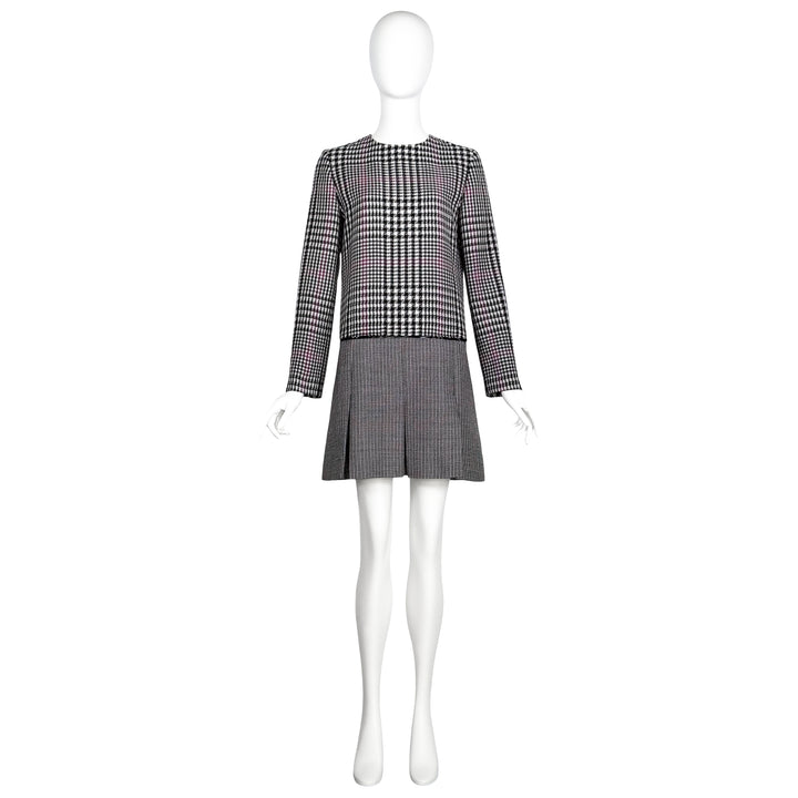 VINTAGE STEFANO PILATI FOR YVES SAINT LAURENT AW 2011 GREY CHECK PLEAT DRESS