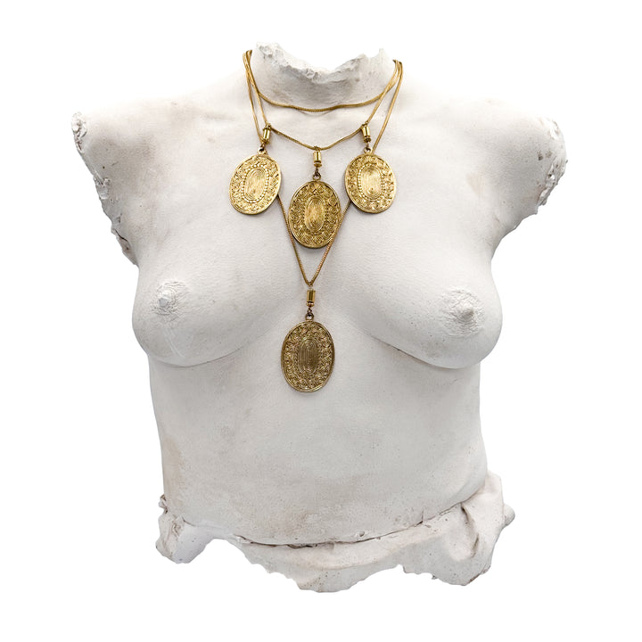 VINTAGE YVES SAINT LAURENT CIRCA 1974 OVAL MEDALLION COIN NECKLACE