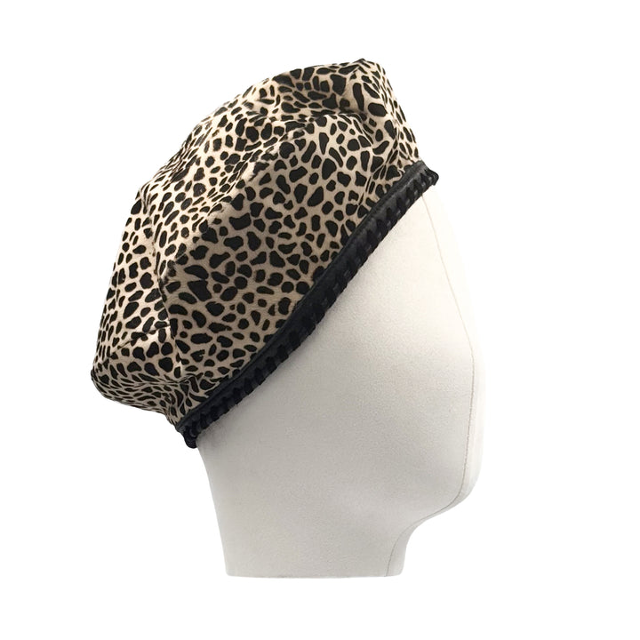 VINTAGE YVES SAINT LAURENT EARLY 1990'S CHEETAH & LEATHER BERET HAT