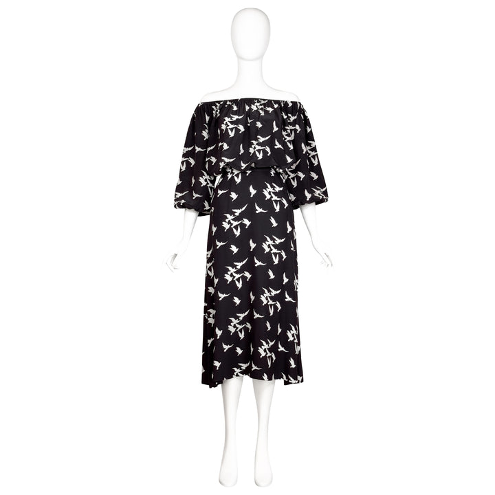 VINTAGE YVES SAINT LAURENT SS 1978 BLACK & WHITE BIRD PRINT ENSEMBLE