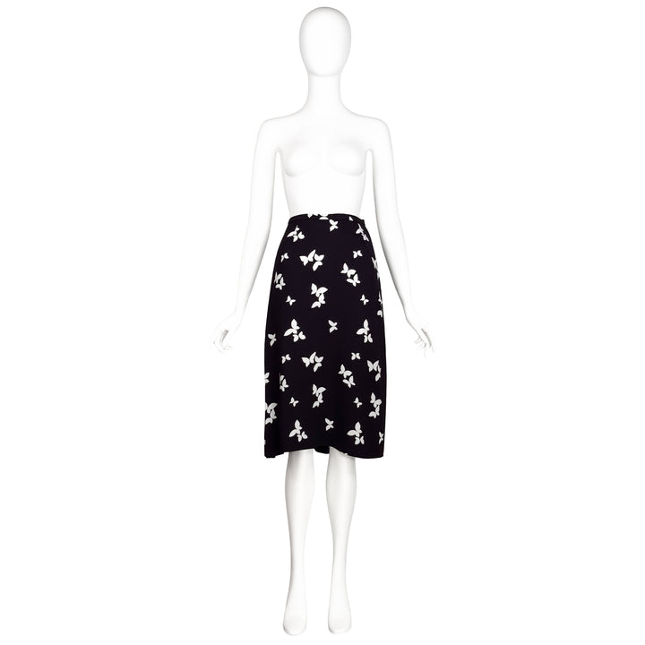 VINTAGE YVES SAINT LAURENT SS 1978 BLACK & WHITE BUTTERFLY PRINT SKIRT