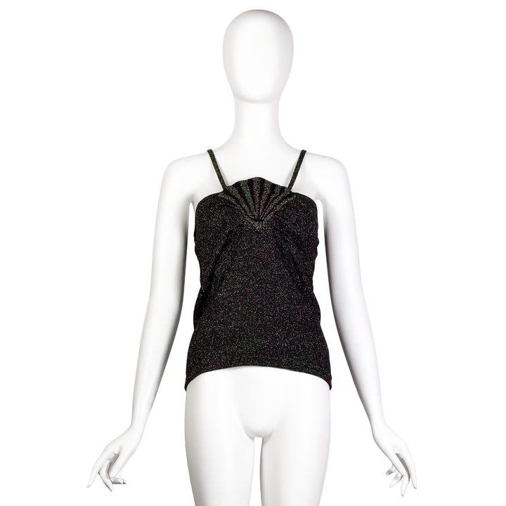 VINTAGE YVES SAINT LAURENT SS 1979 METALLIC SHELL MOTIF TANK TOP