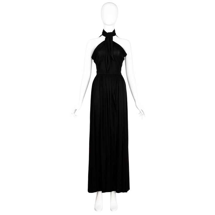 VINTAGE YVES SAINT LAURENT SS 1986 BLACK HALTERNECK SKIRT ENSEMBLE