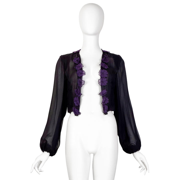 VINTAGE STEFANO PILATI FOR YVES SAINT LAURENT SS 2007 BLACK & VIOLET FLORAL JACKET