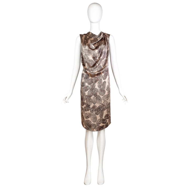 VINTAGE STEFANO PILATI FOR YVES SAINT LAURENT SS 2011 CHAMPAGNE FINGER PRINT DRESS