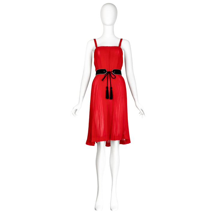 VINTAGE YVES SAINT LAURENT SS 1979 RED PLISSE DRESS