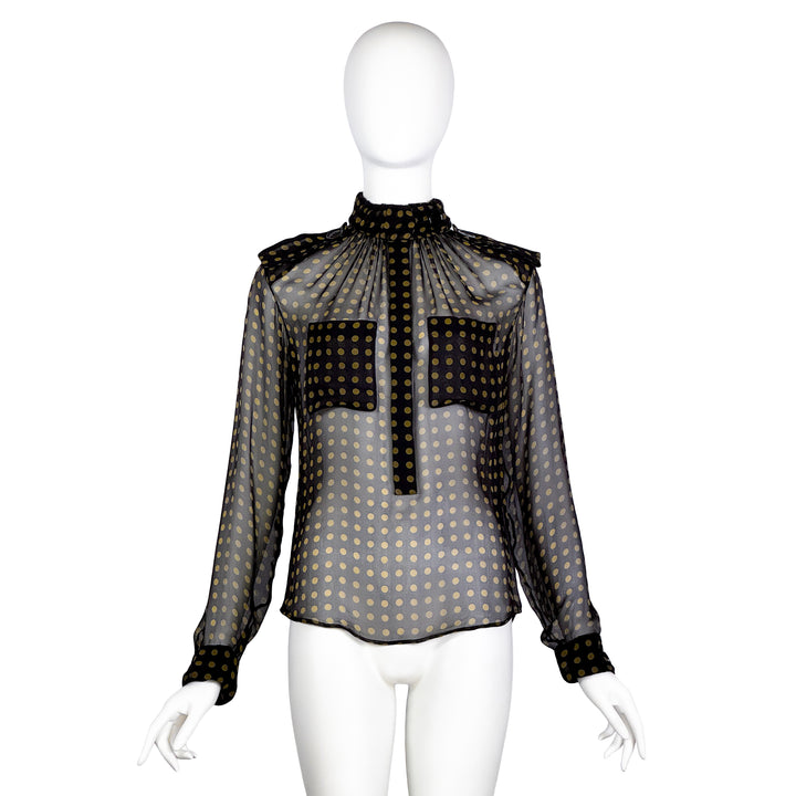 VINTAGE STEFANO PILATI FOR YVES SAINT LAURENT SS 2005 BLACK & YELLOW POLKA DOT BLOUSE